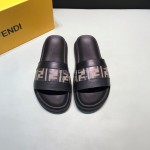 Fendi Classic Letter Printed Leather Slippers For Men Gray