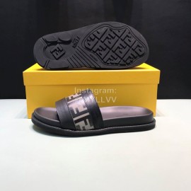 Fendi Classic Letter Printed Leather Slippers For Men Gray