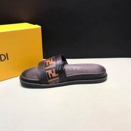 Fendi Classic Letter Printed Leather Slippers For Men Brown