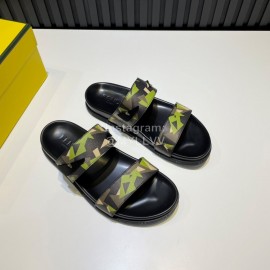 Fendi New Camouflage Printed Leather Slippers For Men