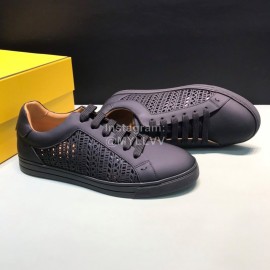 Fendi Organza Leather Lace Up Casual Sneakers For Men Black