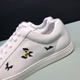 Fendi Embroidered Calf Leather Casual Sneakers For Men White