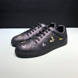 Fendi Embroidered Calf Leather Casual Sneakers For Men Black