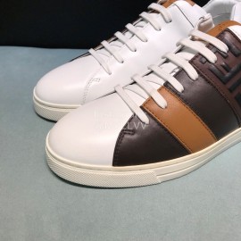 Fendi Embossed Leather Casual Sneakers For Men Brown