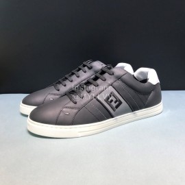 Fendi Embroidered Calf Leather Lace Up Sneakers For Men Black