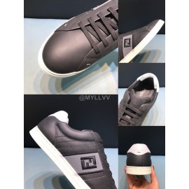 Fendi Embroidered Calf Leather Lace Up Sneakers For Men Black