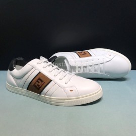 Fendi Embroidered Calf Leather Lace Up Sneakers White For Men