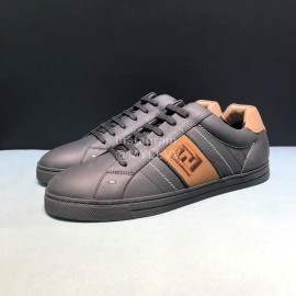 Fendi Embroidered Calf Leather Lace Up Sneakers Black For Men
