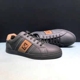 Fendi Embroidered Calf Leather Lace Up Sneakers Black For Men