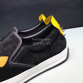 Fendi Velvet Leather Rivet Casual Sneakers With Bag Bugs Eyes For Men 
