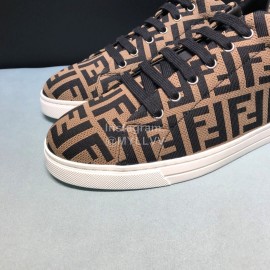 Fendi Letter Canvas Leather Lace Up Casual Sneakers For Men Brown