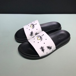 Fendi Embroidered Silk Cowhide Casual Slippers White For Men