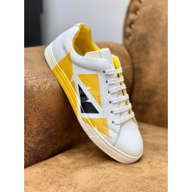 Fendi Printed Silk Cowhide Casual Shoes For Men Yellow