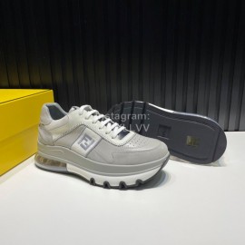 Fendi Cow Leather Thick Soled Sneakers For Men Gray