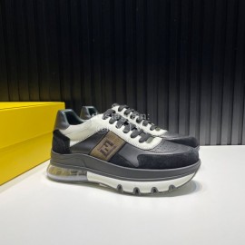 Fendi Cow Leather Thick Soled Sneakers For Men Black