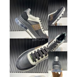 Fendi Cow Leather Thick Soled Sneakers For Men Black