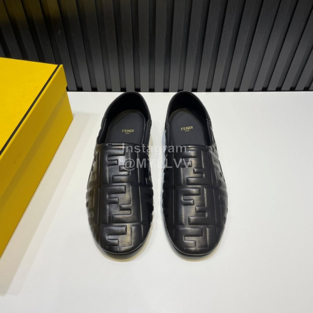 Fendi Soft Embossed Calf Leather Casual Shoes For Men Black