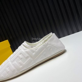 Fendi Soft Embossed Calf Leather Casual Shoes For Men White
