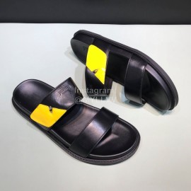 Fendi Black Leather Slippers With Bag Bugs Eyes For Men