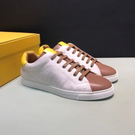 Fendi Canvas Leather Casual Lace Up Sneakers For Men White