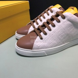 Fendi Canvas Leather Casual Lace Up Sneakers For Men White
