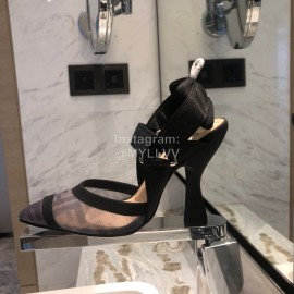 Fendi Fashion Jacquard Ribbon Sheepskin High Heel Sandals For Women Gray