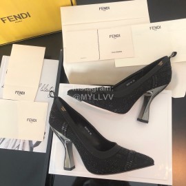 Fendi Silk Leather High Heels For Women Black