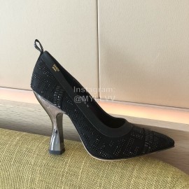 Fendi Silk Leather High Heels For Women Black