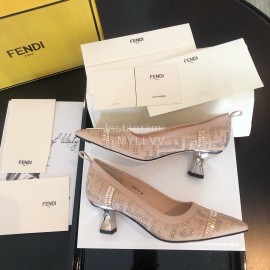 Fendi Pink Silk Leather High Heels For Women 
