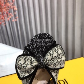 Fendi Exquisite Embroidered Jacquard Bow High Heeled Slippers For Women