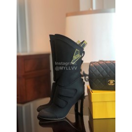 Fendi Autumn And Winter Black Silk Calf High Heeled Boots For Women 