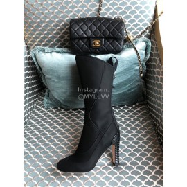 Fendi Autumn And Winter Silk Calf High Heeled Boots For Women Black