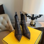 Fendi Autumn Winter New Letter Printed Silk Cowhide High Heeled Boots For Women