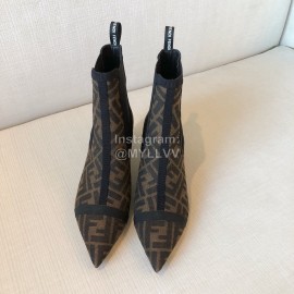 Fendi Autumn Winter New Letter Printed Silk Cowhide High Heeled Boots For Women