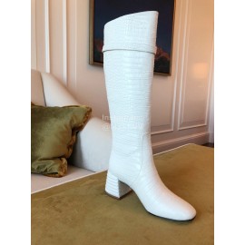 Fendi White Crocodile Calf High Heeled Boots For Women 