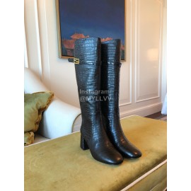 Fendi Black Crocodile Calf High Heeled Boots For Women 