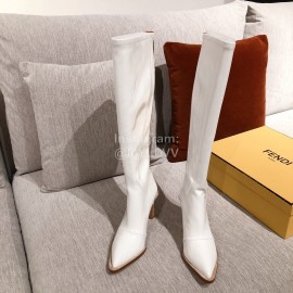 Fendi Autumn Winter New White Patent Leather Pointed Long Boots For Women 