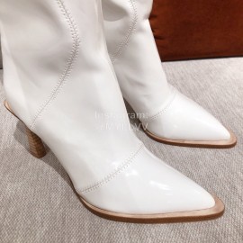Fendi Autumn Winter New White Patent Leather Pointed Long Boots For Women 