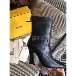 Fendi Fashion Embossed Black High Heel Boots For Women 