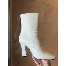 Fendi Fashion White Embossed High Heel Boots For Women 