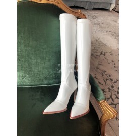 Fendi Fashion Smooth Leather Pointed High Heel Boots For Women White