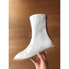 Fendi Fashion Smooth Leather Pointed Flat Heel Boots For Women White