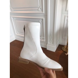 Fendi Fashion Smooth Leather Pointed Flat Heel Boots For Women White