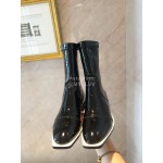 Fendi Fashion Smooth Leather Pointed Flat Heel Boots For Women Black
