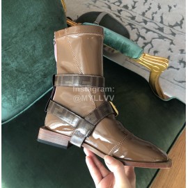 Fendi Fashion Smooth Leather Pointed Flat Heel Boots For Women Coffee
