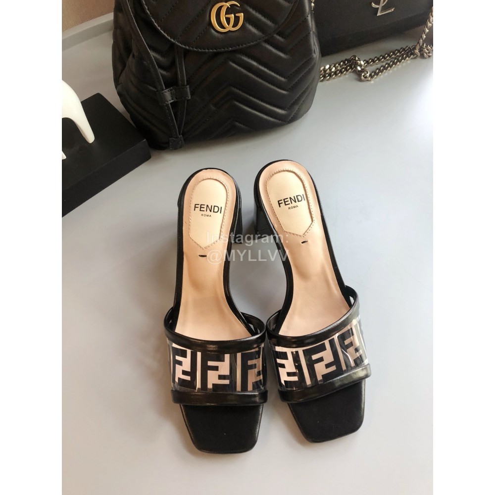 Fendi Summer Fashion High Heel Slippers For Women Black