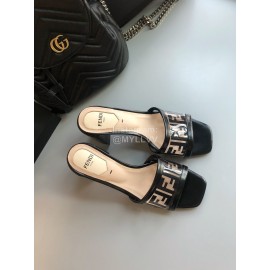 Fendi Summer Fashion High Heel Slippers For Women Black