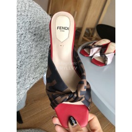 Fendi Summer Fashion Coffee High Heel Slippers For Women