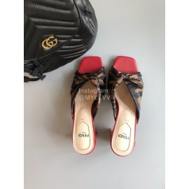 Fendi Summer Fashion Coffee High Heel Slippers For Women