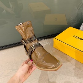 Fendi Fashion Smooth Leather Short Boots For Women Brown